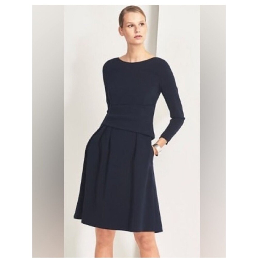 The Fold Navy Blue Elegant Chic Zipper Long Sleeve Office Career Camelot Dress 6